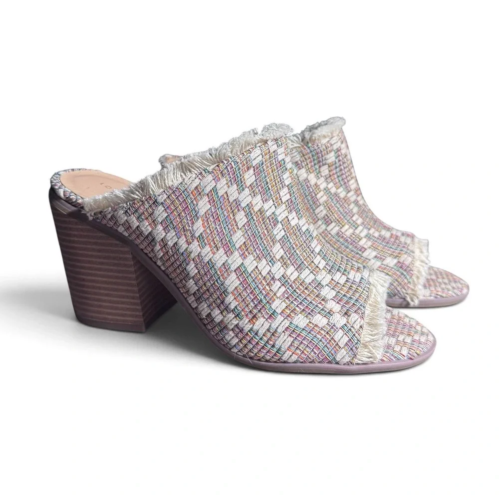 London Rag Maya Women Size 8 Multicolor Woven Fringe Open Toe Mule Heels